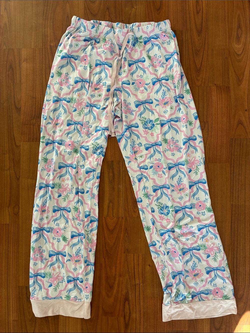 Simply Southern White Pajama Pants with Pink & Blue Floral Bows